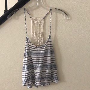 Blue and cream lace tank top